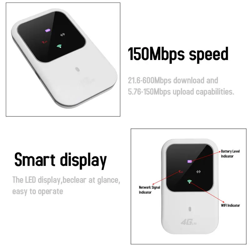 M80 Portable Hotspot 4G Lte Wireless Mobile Router Wifi Modem 150Mbps 2 4G Wifi Box Data 4