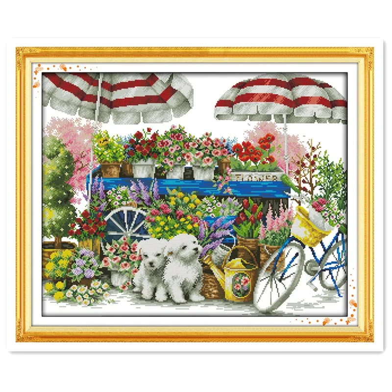 

Sunny Flower Shop 11CT 14CT Home Decor Chinese Counted Cross Stitch Patterns Kits DMC Cross Stitch Fabric Embroidery Cross Sets