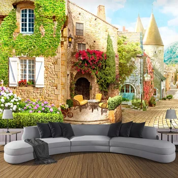 

Custom Any Size Wall Painting Small Town Street Landscape 3D Photo Wallpaper For Living Room Sofa Bedroom Background Decor Mural