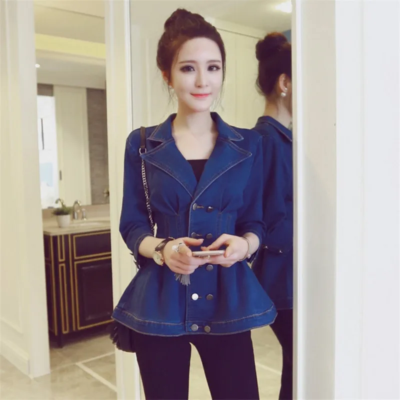 New Sexy Denim Jacket Women Fashion Slim 2017 Elegant Backless Jackets Women Elastic Waist Basic Veste Blue Jeans Jacket Femme