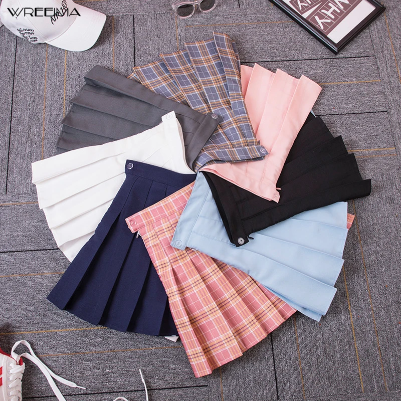 Wreeima плиссированная Милая женская мини-юбка с высокой талией, Матросская юбка трапециевидной формы, новая Розовая белая клетчатая юбка
