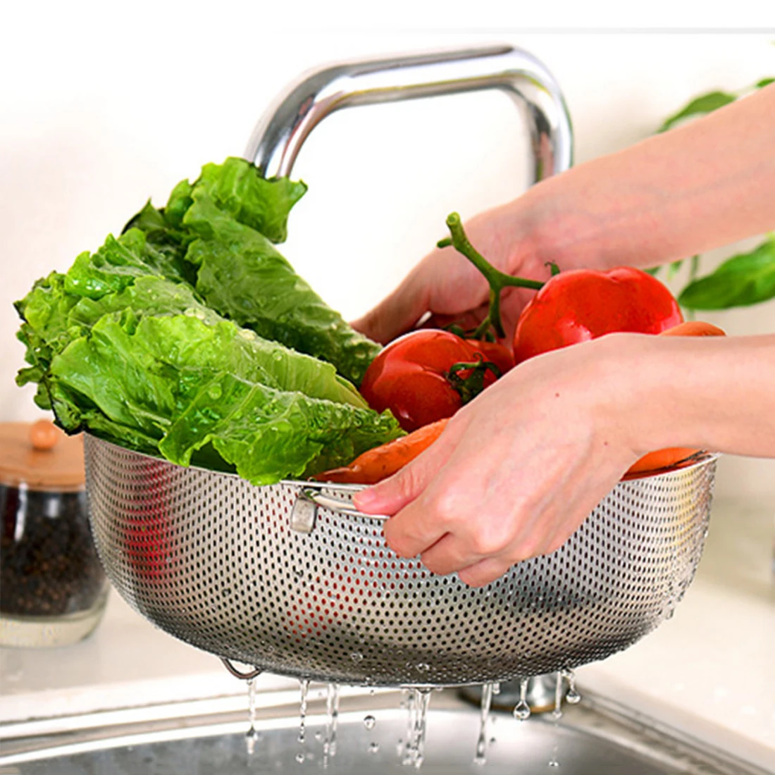 TSSAAG Stainless Steel Vegetable Fruit Washing Colander Wash Bowl