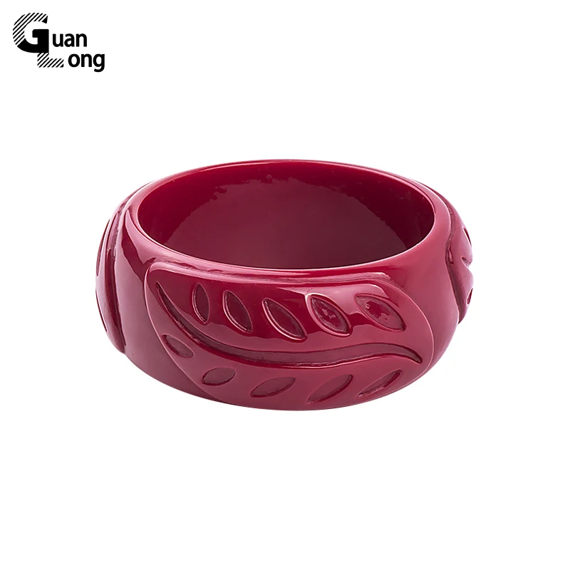 

GuanLong Wholesale Carved Feather Resin Bangle Bracelet Small Size Women Bangles Pulseiras Drop Shipping