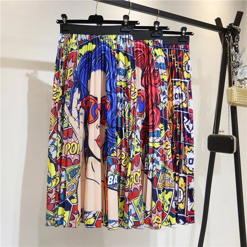 Fanco модные Высокая Талия плиссированная юбка весна-лето Миди-юбки Для женщин s с эластичной резинкой на талии трапециевидной формы длинные юбки для Для женщин