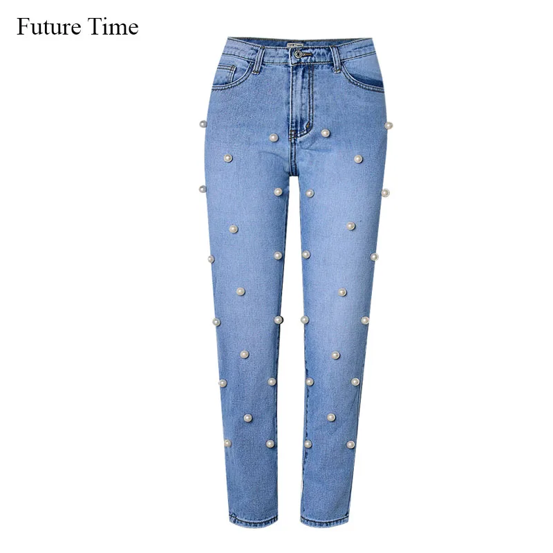 Xk073 De Longitud Femenina Cintura Tiempo Alta Completa Bordado Jeans Vaqueros Azul Floja Futuro Rectos Calle Lavado Mujeres wTzRZq