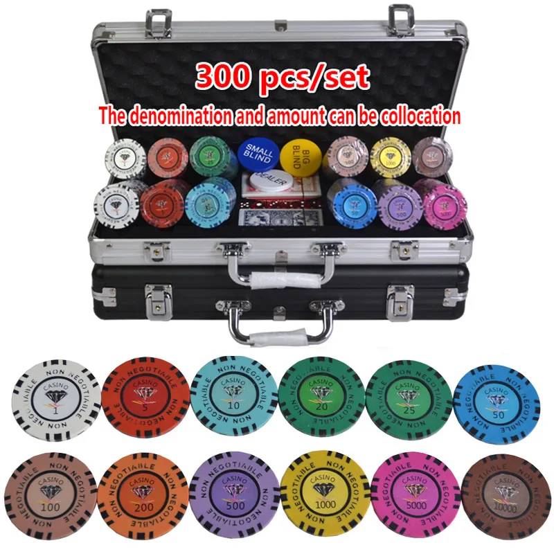300pcs silver box 100-500 шт./компл. алмаз фишки для покера наборы глины Casino Chips в форме фишек Казино покера комплекты с металлической коробкой& дилер& игральная кость и Скатерти& покер карты 13,5 г/шт - Цвет: 300pcs silver box