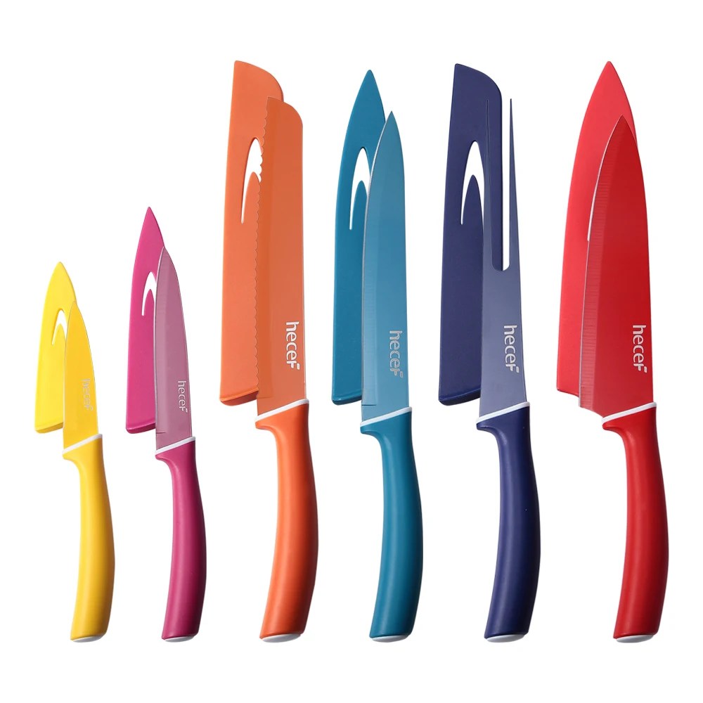 

hecef Colorful Knife Set of 6 with Covers, with Colorful PP Handle, Stainless Steel Knife Set, Cutting, Slicing, Bread, Utility