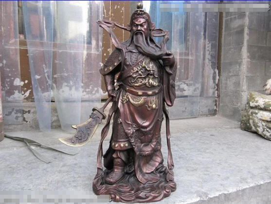 

Collectible bronze lion statue S0219 Chinese Pure Red Bronze Copper Dragon Guan Gong Guan yu warrior Statue