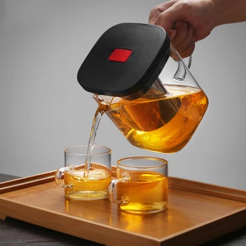 

Brief One-touch Open Lid Square Glass Teapot With Tea Infuser Filter Oolong Blooming Green Tea Pot Tetera Theepot Cold Kettle