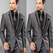 Новое прибытие Красивый один кнопка Серый Жених Смокинги друзей жениха Мужские свадебные костюмы выпускного вечера Жених(куртка+ брюки+ жилет+ галстук) K: 825
