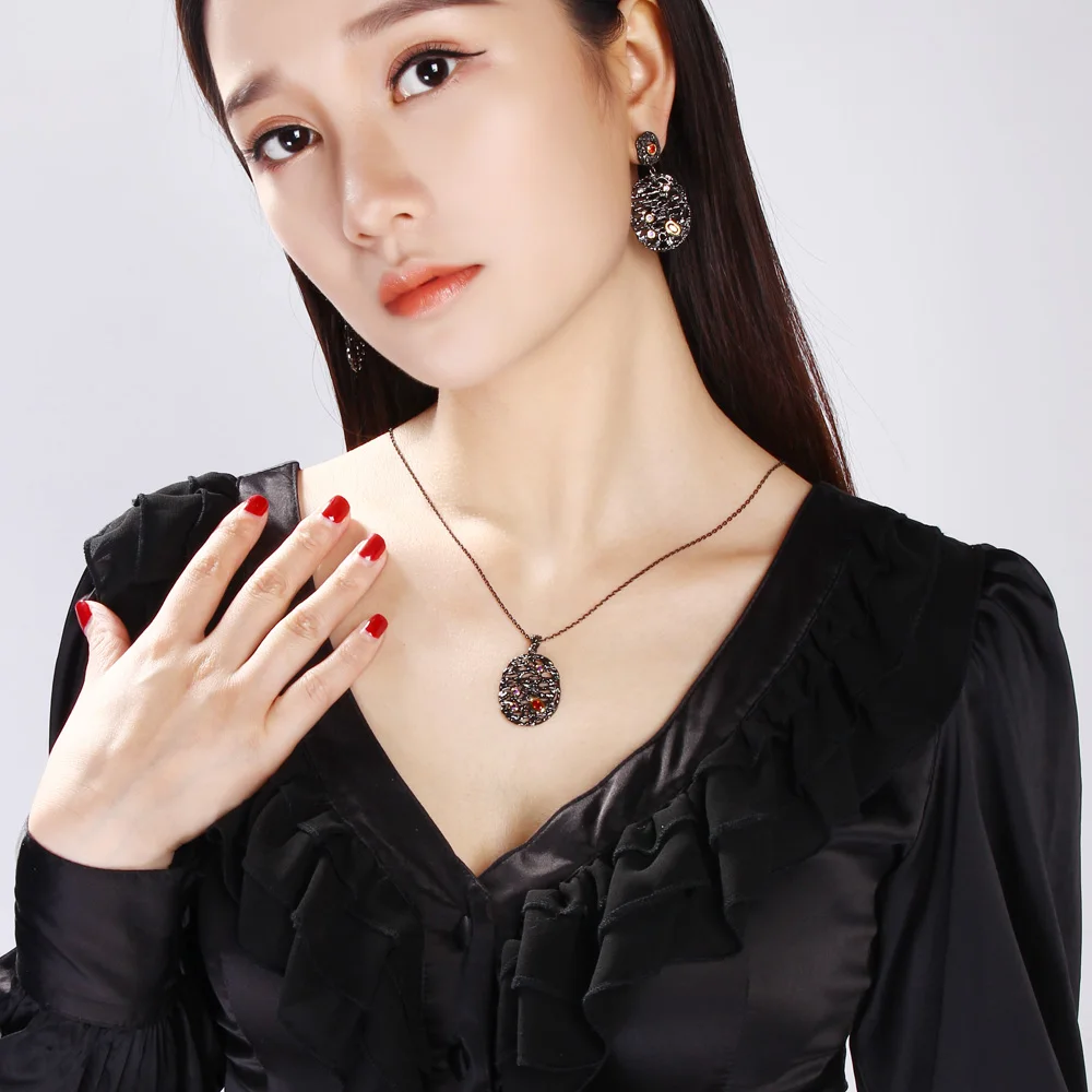 DreamCarnival1989 Neo-Gothic Long Necklace for Women Big Oval Hollow Egg Pendant Red Purple CZ Collier Bijoux Black Gold Color