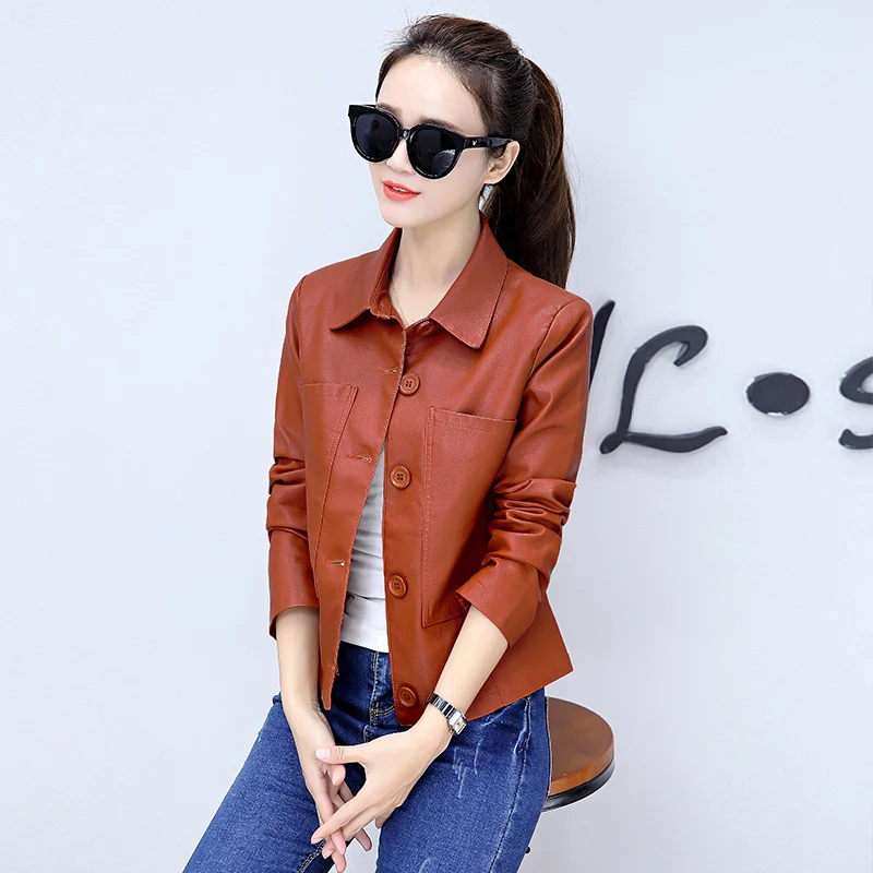 

Plus Size M-4XL Short jacket female 2019 spring and autumn new Han Fan loose wild jacket temperament locomotive slim leather