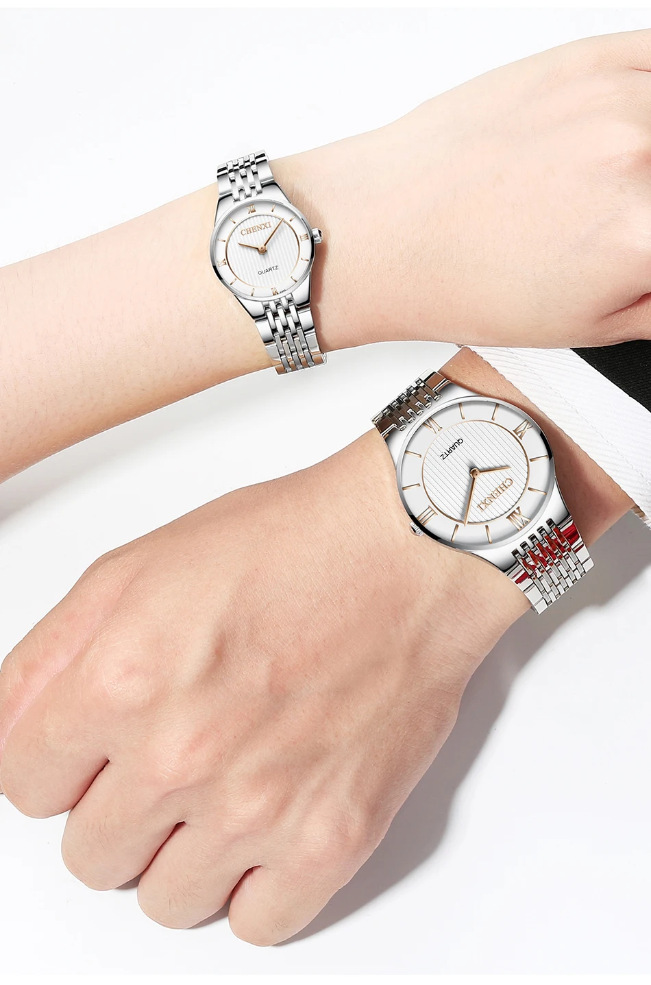 Бесплатная доставка Дешевые пара часов простой нержавеющая сталь часы для женщин милая любитель кварцевых часов наручные мужские часы