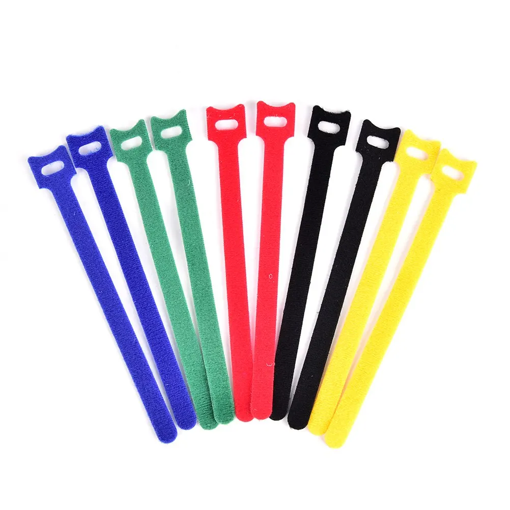 50pcs Wholesale 12*200mm Nylon Hook Loop Fastener Management Nylon Reusable Cable Ties With Eyelet Holes Back To Back Cable Tie