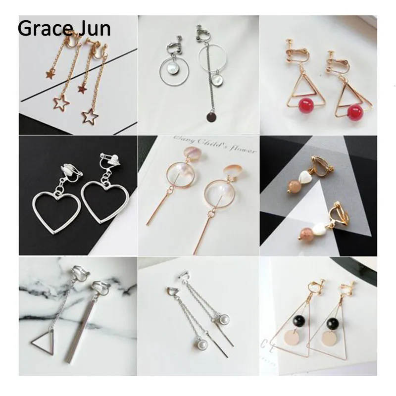 

19 Colors Choose Fashion Shell Enamel Simulated Pearl Geometric Shape Clip on Earrings Without Piercing for Women Luxury Bijoux