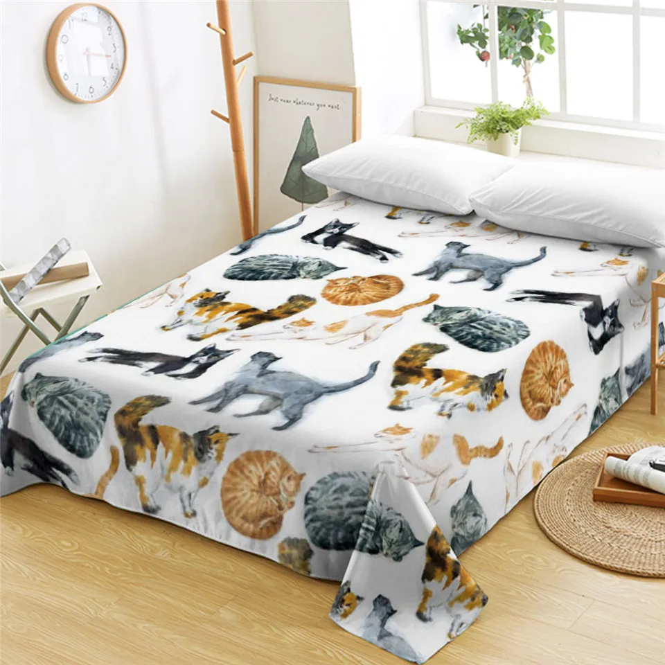 Постельное белье BeddingOutlet с милыми кошками мультяшная плоская простыня для