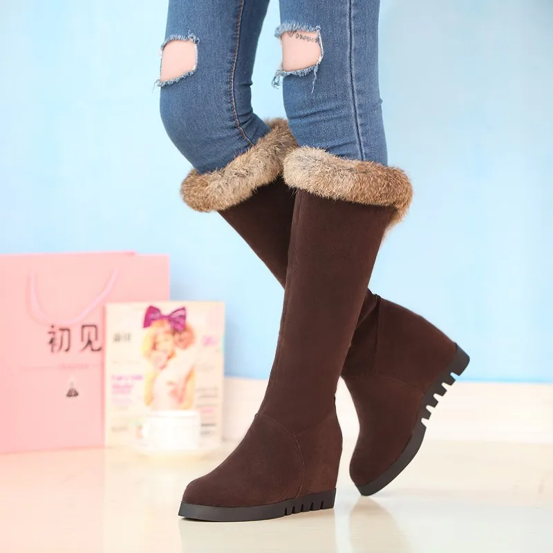 Зимние сапоги г. Теплые повседневные женские сапоги до колена, увеличивающие рост модная женская обувь с круглым носком на квадратном каблуке размеры 34-43, t-6027
