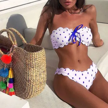 

Sexy Off Shoulder Bikini Strapless Swimsuit Women Polka Dot Bikini Set Female Swimwear Bathing Suit Biquini Swimming Suit 2019