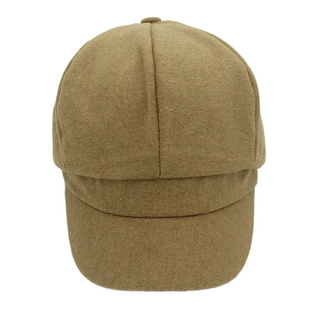 Outfly Lady Woolen Octagon Cap Autumn and Winter Fashion Painter Hat Red Dome Pumpkin Cap Apricot 58cm