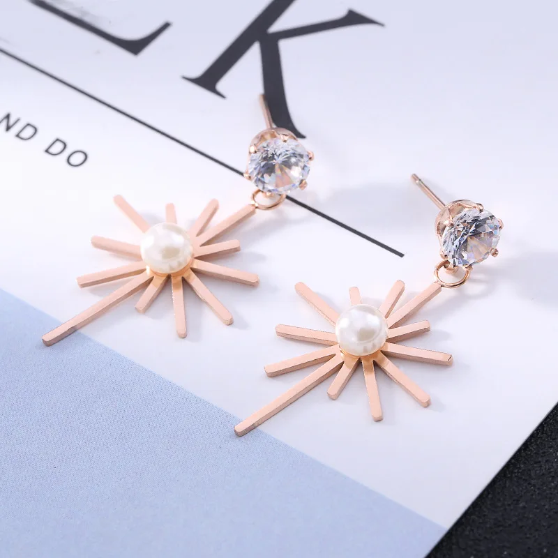 

Brand Rose Gold Color Elegant Sunflower Big Zircon Stud Earring for Woman Girl Gift 316 L Stainless Steel Fashion Jewelry