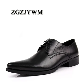 

ZGZJYWM Fashion Quality Business Formal Men's Genuine Leather Wedding Buckle Lace-Up Pointed Toe Office Career Sapatos Shoes