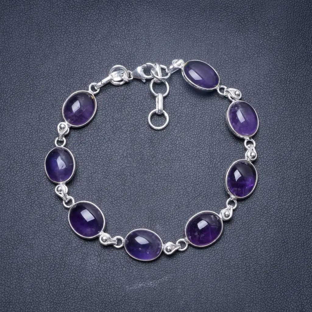 

Natural Amethyst Handmade Unique 925 Sterling Silver Bracelet 7 1/4-8" Y3460