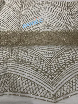 

hot selling african sequins tulle mesh fabric JIANXI.C-11308 shining glued glitter sequins lace fabric for party dress