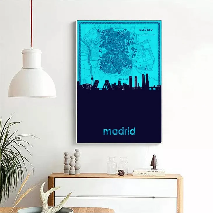 

madrid City Skyline MAP Art Canvas Poster Home Decor