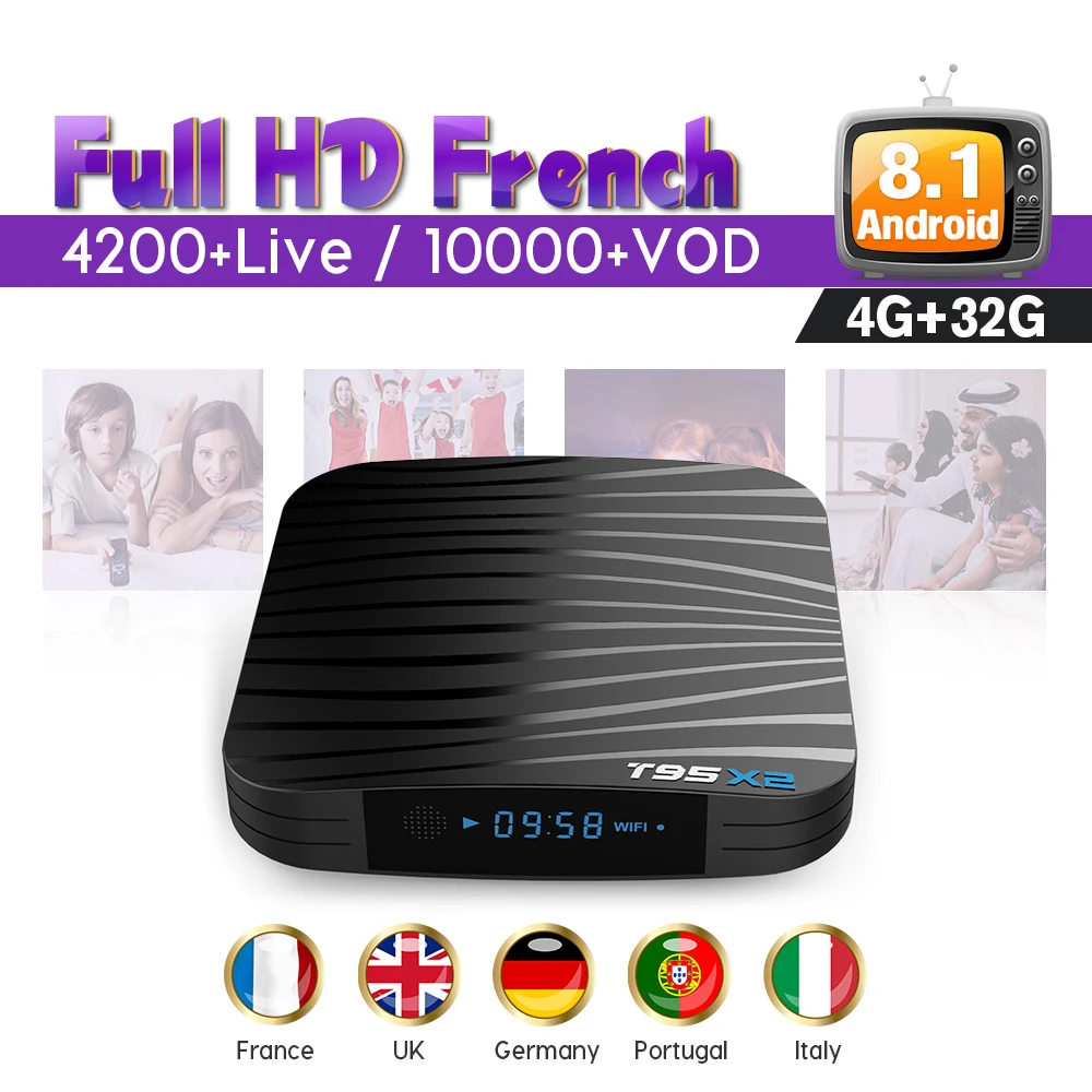 

IPTV Europe T95X2 Android 8.1 Smart Box 4G 32G S905X2 SUBTV Iptv Subscription 1 Year Code Arabic Italy IPTV Portugal France