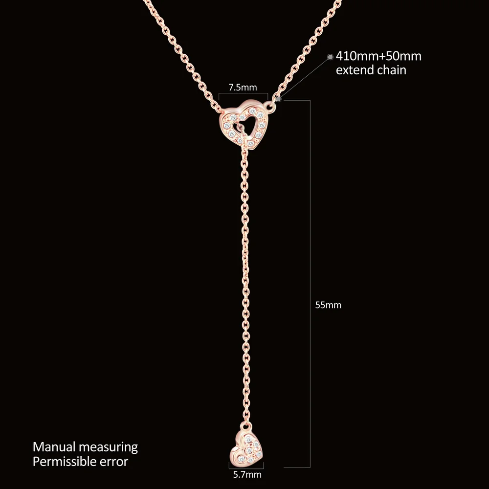 Double Fair Brand OL Style Sweet Heart Cubic Zirconia Necklaces & Pendants Rose Gold Wedding Crystal Jewelry For Women DFN159