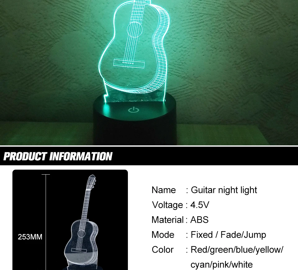 USB 3D Guitar LED Night Light With 17 Key Remote Controller (6)