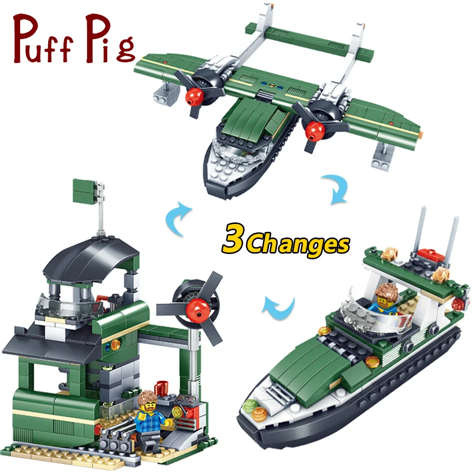 

PuffPig 339pcs legorreta City Police Station building Blocks Helicopter Boat Figures Mini DIY Children Educational Toys For Kids