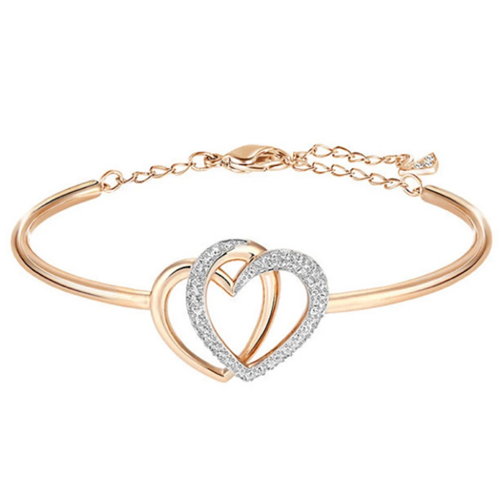 

Kristie SWA New Golden Rose Double Love Embedded Zircon Mode Simple Ladies Birthday Bracelet For The Recommended Valentine's Day