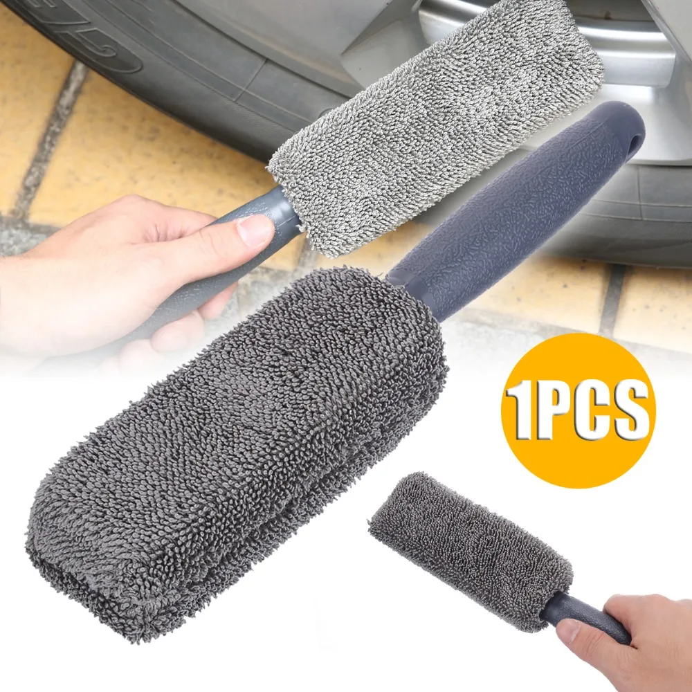 Mayitr 1pc Plastic Handle Microfiber Brush Long Handle Car Wheel Tire