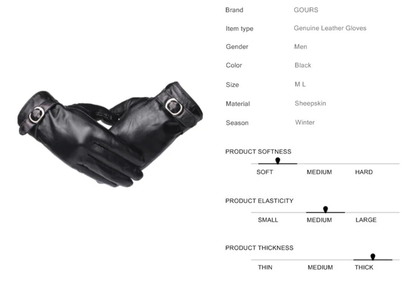 Gours из натуральной кожи перчатки для Для мужчин модные брендовые черные Сенсорный экран палец перчатки из овчины Теплые Зимние Новое