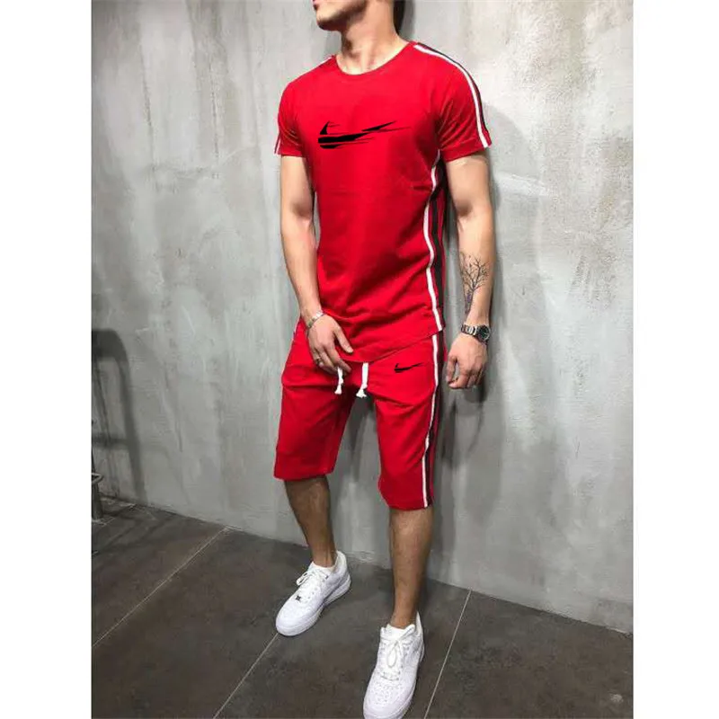 2019 Tide brand Sets Summer Men T Shirts+pants Sets Summer Hot Sale Cotton Comfortable Short Sleeve Tshirt men Casual Set Pant
