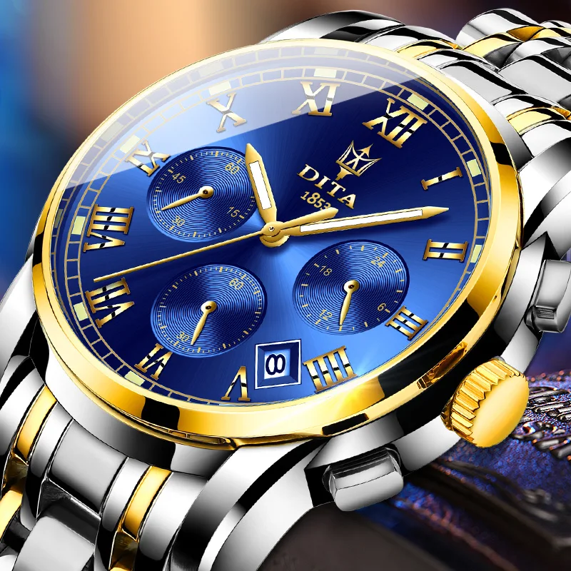 

2019 gold stainless steel watch chronograph band sports fitness quartz made in prc watch men