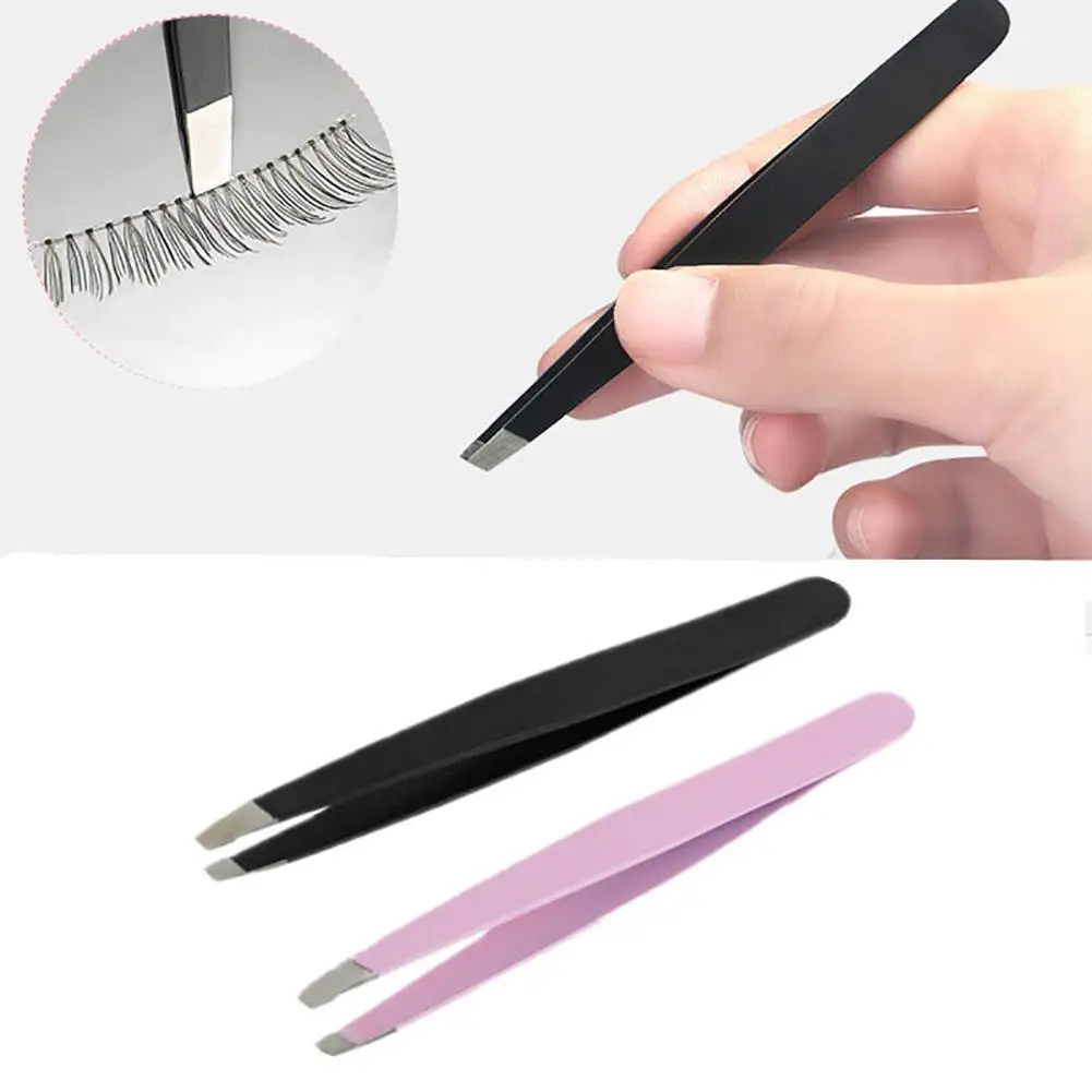 

Popfeel Stainless Steel Slanted Tip Eyelash Eyelid Eyebrow Tweezers Hair Removal Clip Makeup Tool