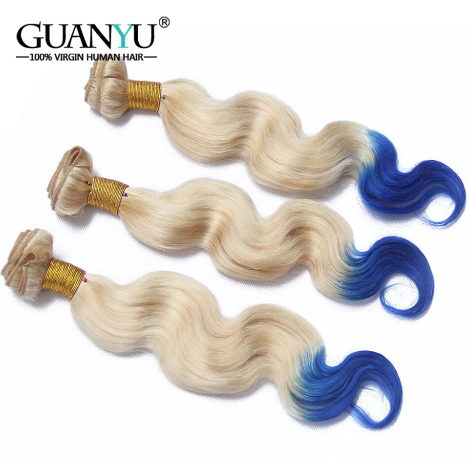 Guanyuhair 2 T блонд/синие малазийские волосы волнистые пучки волос "омбре" с 4*4 Кружева Закрытие предварительно цветные 613 человеческих волос
