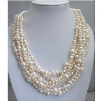 

New Arriver,Handmade Pearl Jewellery,Multi Strand White Color Freshwater Pearl Necklace,Shell Flower Clasp,Perfect Women Jewelry