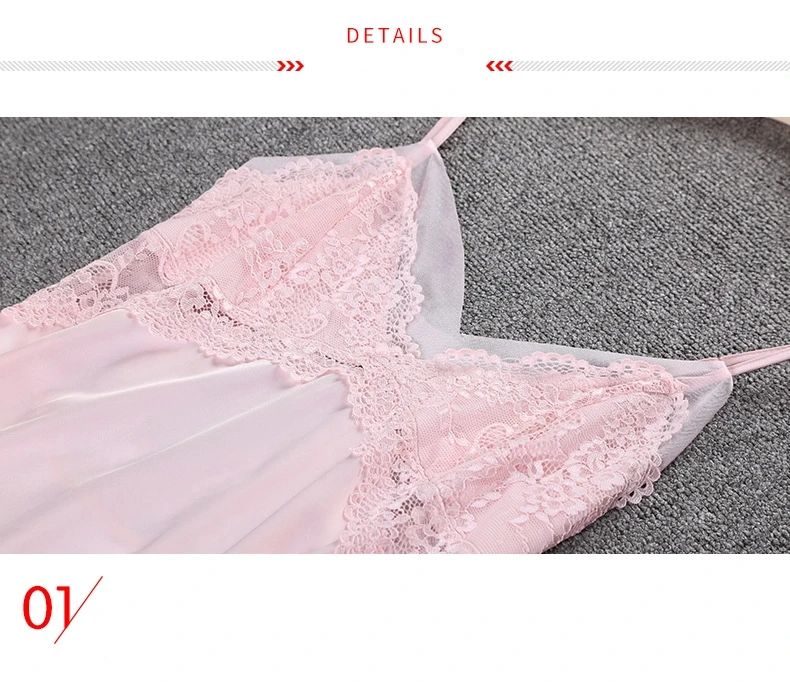 Satin Sexy Nightwear Ladies Sling Night Dress Plus Size Silk Nightdress for Female V Neck Womens Nightgown Sleepwear Chest Pads 49 (13)