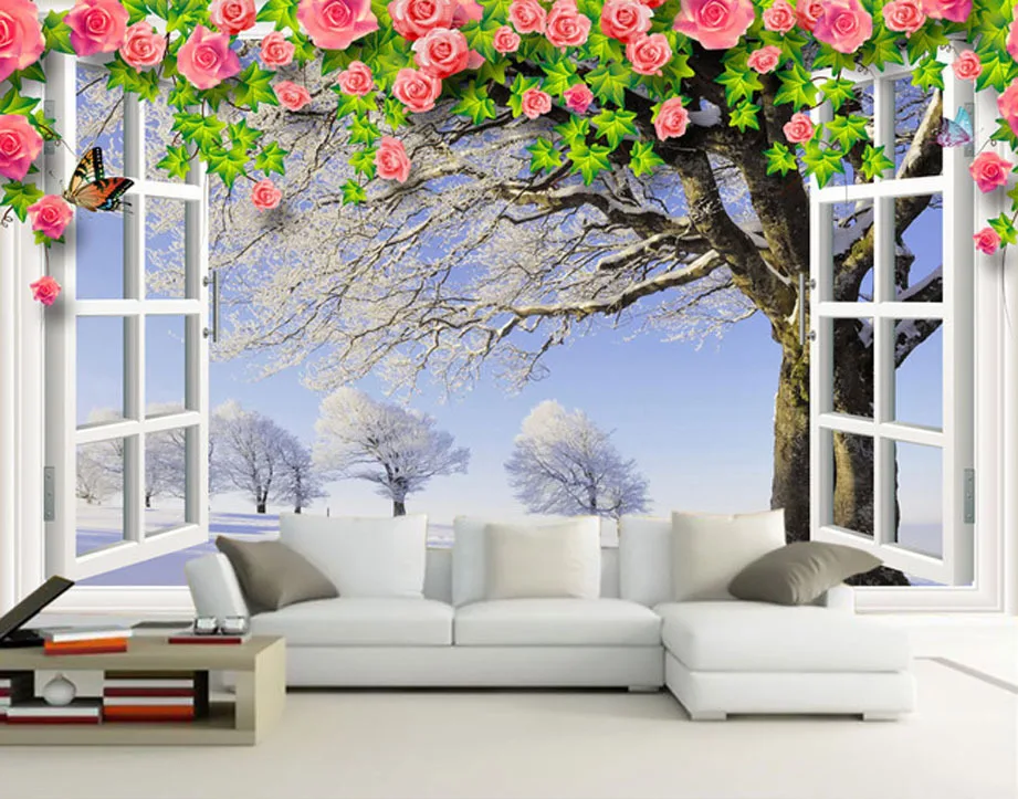 Fashion house living room wallpaper white window winter scene vine ... Fashion house living room wallpaper white window winter scene vine ...