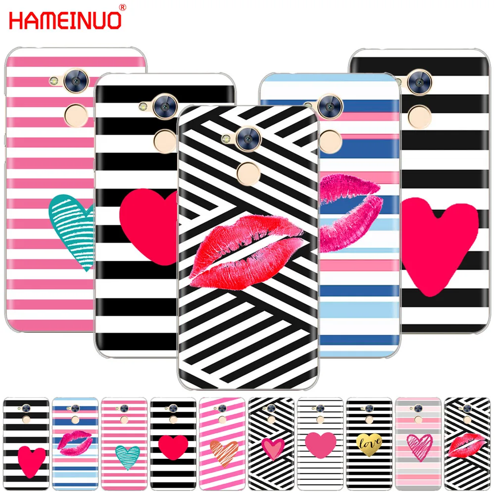 Pink Stripes With Heart lips Cover phone Case for Huawei Honor 10 V10 4A 5A 6A 7A 6C 6X 7X 8 9 LITE | Мобильные телефоны и