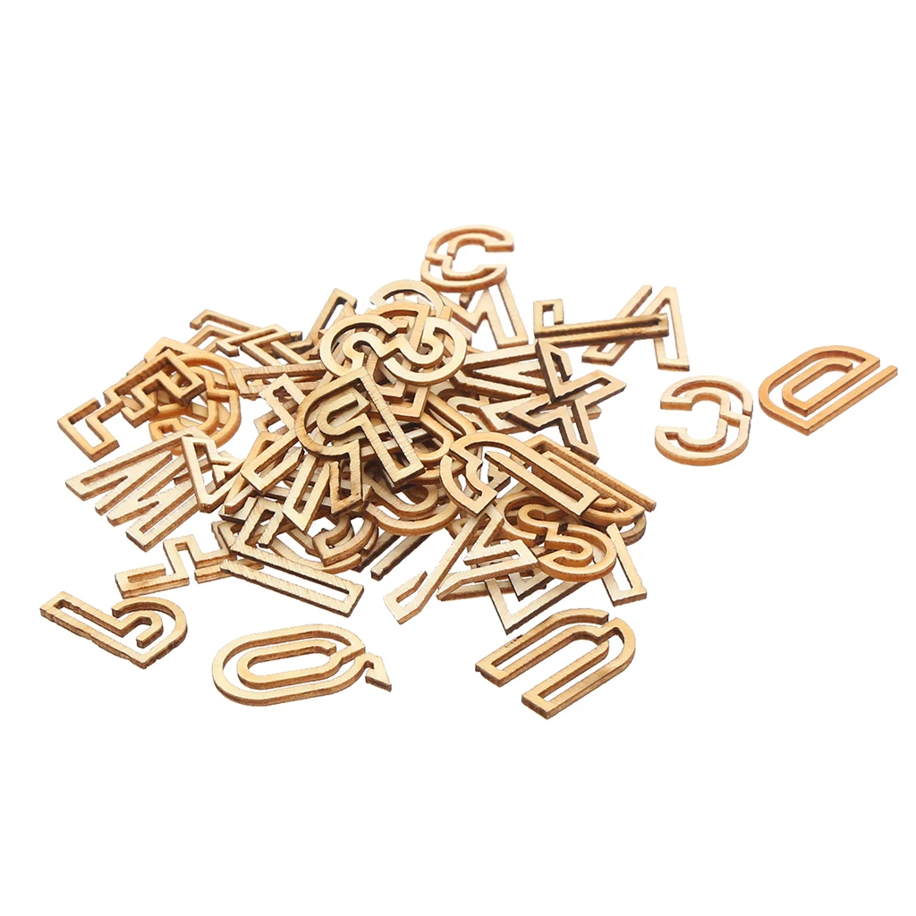 78pcs Hollow Letter Alphabet Slices Pieces Natural Wooden Embellishment Scrapbooking Craft Handmade Wedding Decorations