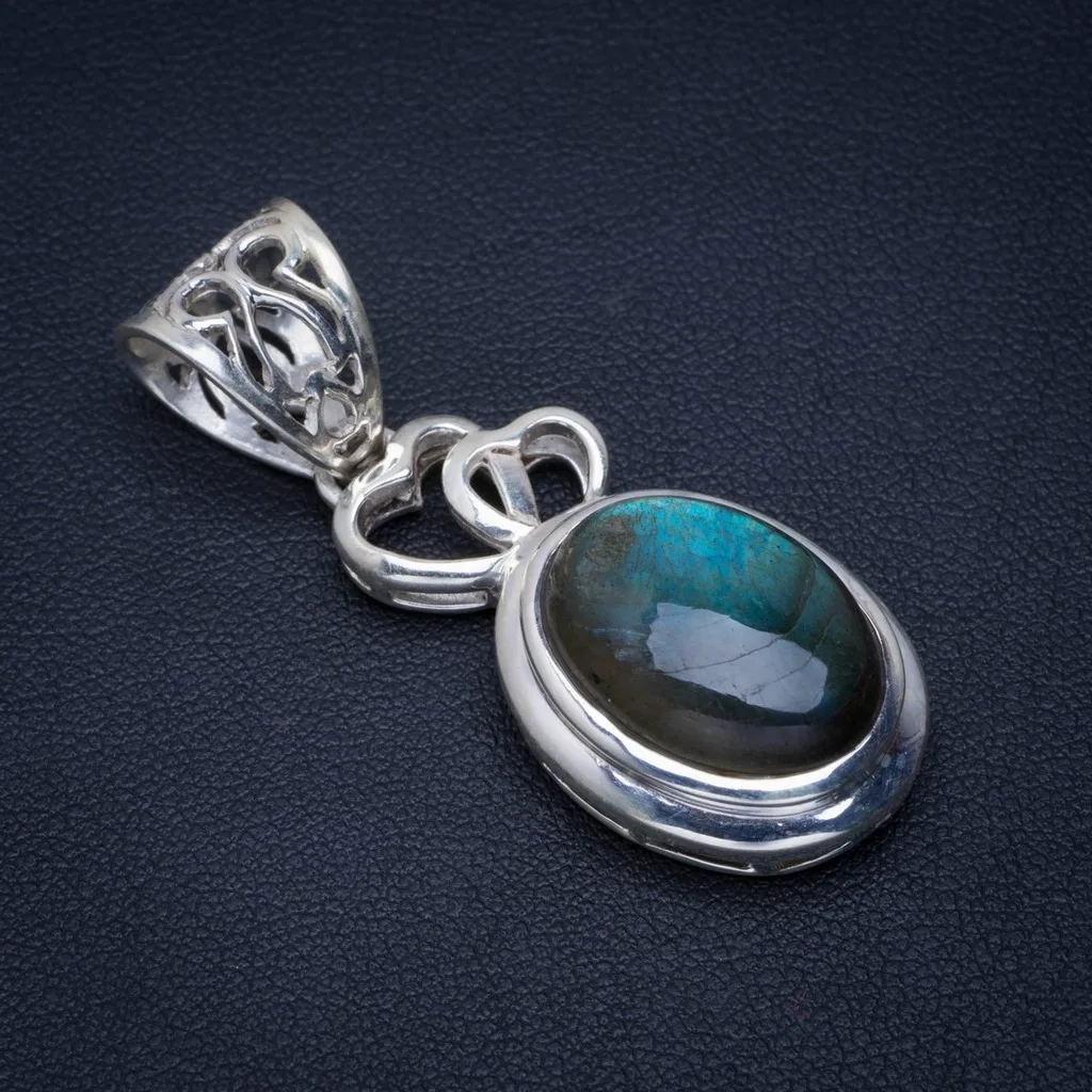 

Natural Blue Fire Labradorite Handmade Unique 925 Sterling Silver Pendant 1.75" AU0081