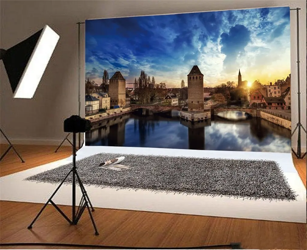 

Photography Backdrop Nature Landscape Strasbourg Medieval Bridge Ponts Couverts France Sunset River Village