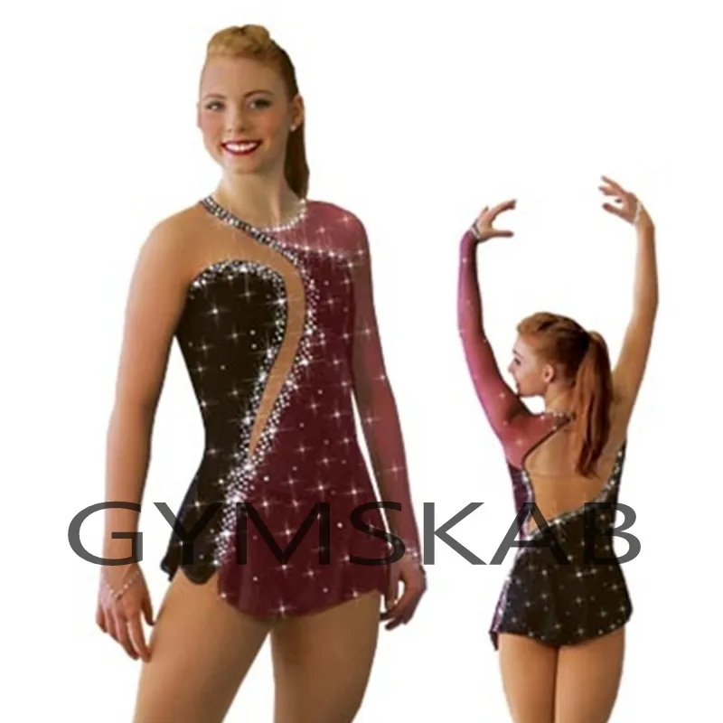 

2018 Bling Figure Skating Dress Women's Girl's Customized Ice Skating Dress Long-sleeved Gymnastics Costume 8893