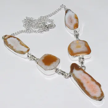 

Solar Quartz Necklace Silver Overlay over Copper , 47.7cm, N1128