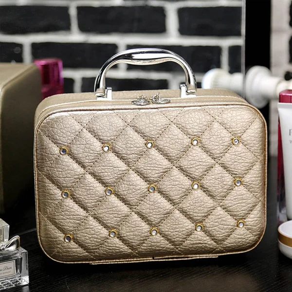 SNUGUG Luxury Women Bling Cosmetic Case Rivet Rhinestone Makeup Box