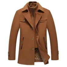 Осенняя и зимняя мужская деловая повседневная шерстяная куртка, теплая приталенная куртка с воротником-стойкой, однотонное пальто